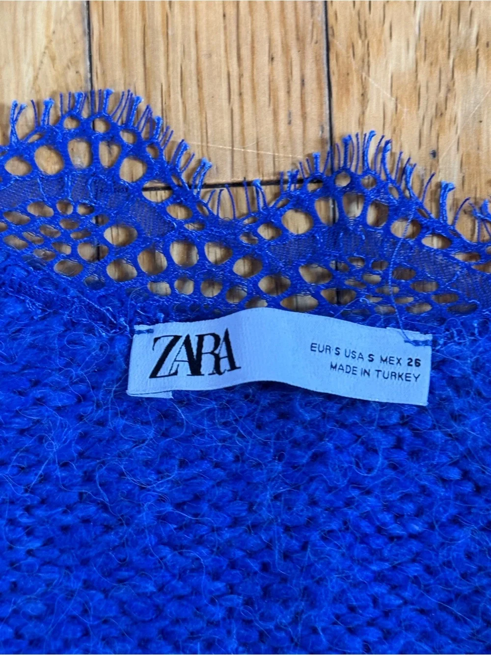 Zara Royal Blue V-Neck Lace-Trim Sweater #764 - Picture 6 of 8